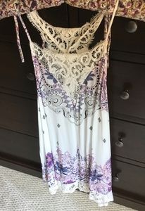 Free People White and Purple Dress